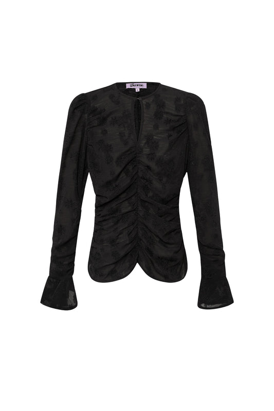 Feestdagen zwarte blouse met glitter detail - By LIV Fashion
