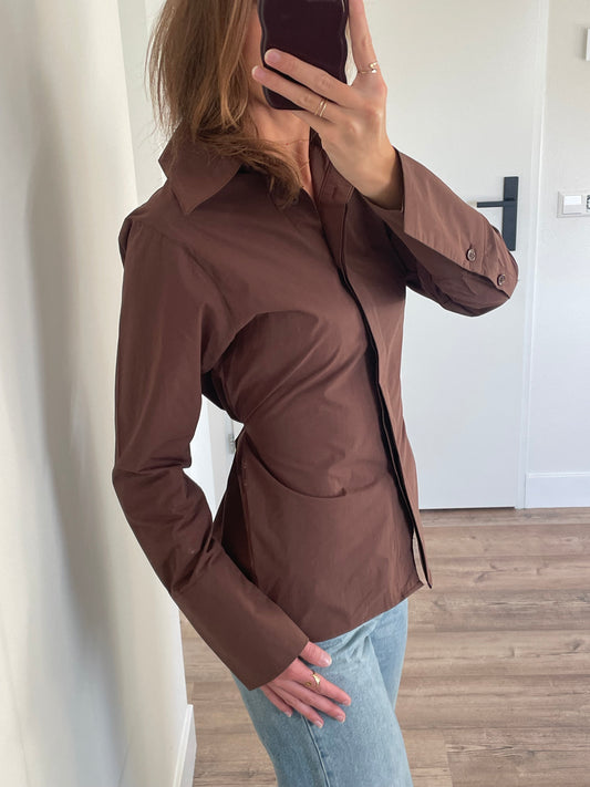 Getailleerde katoenen blouse donkerbruin - By LIV Fashion - Eight Paris