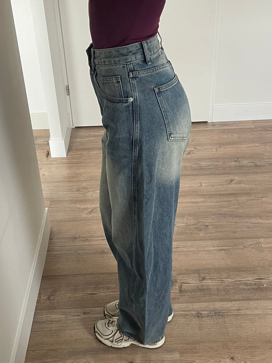 Baggy balloon jeans in het blauw met verwassen look - By LIV Fashion