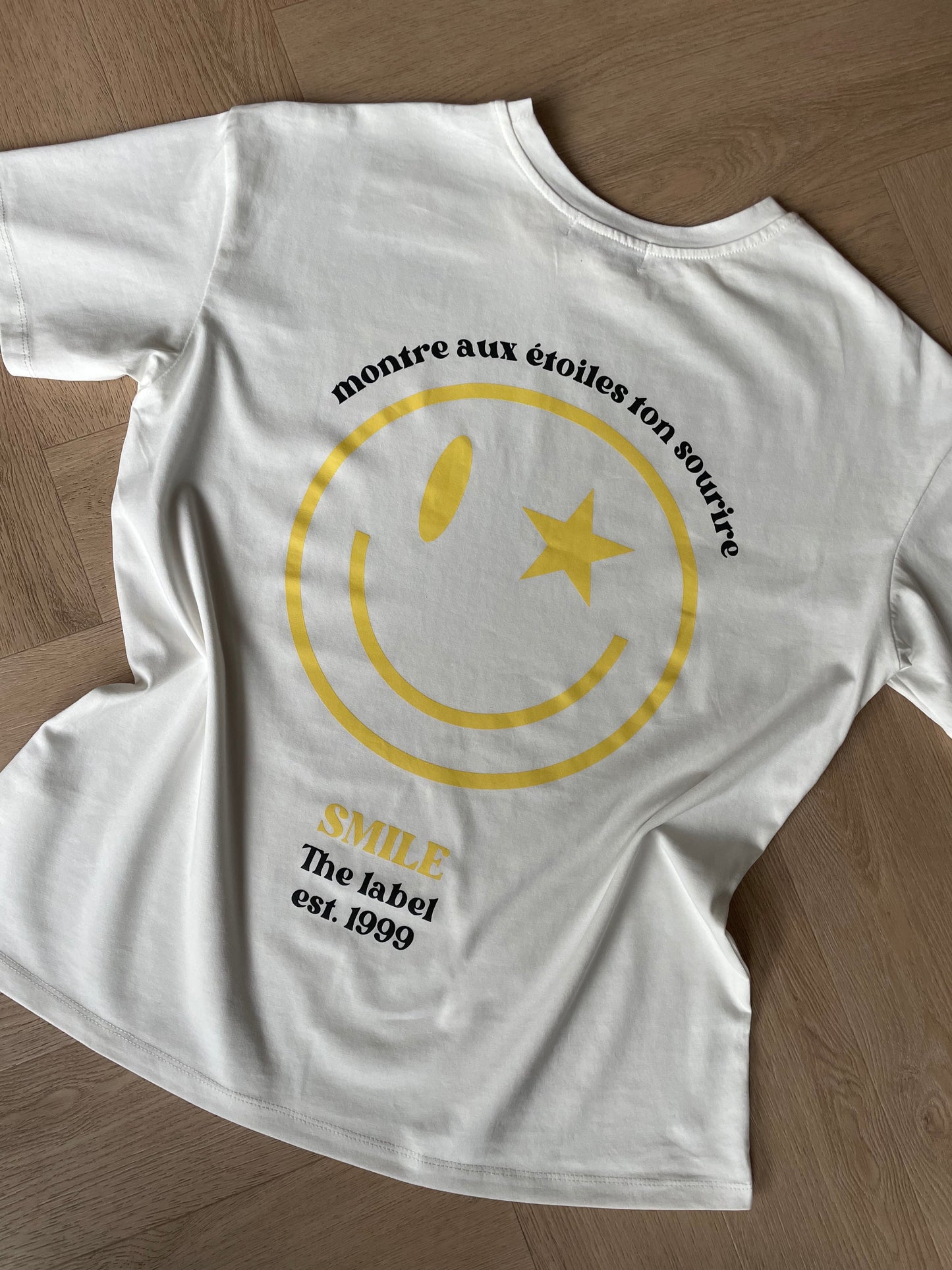 Oversized katoenen T-shirt met smiley print in geel en zwart, comfortabel en modern