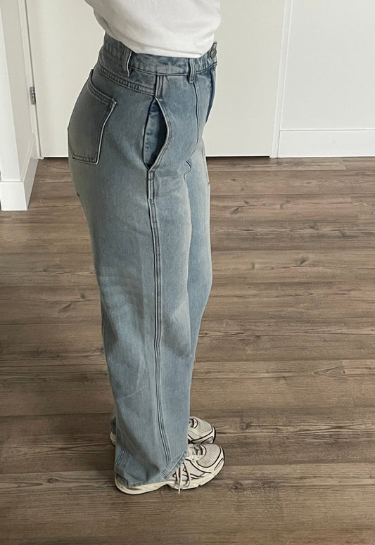 Wide-leg jeans met hoge taille en licht denim