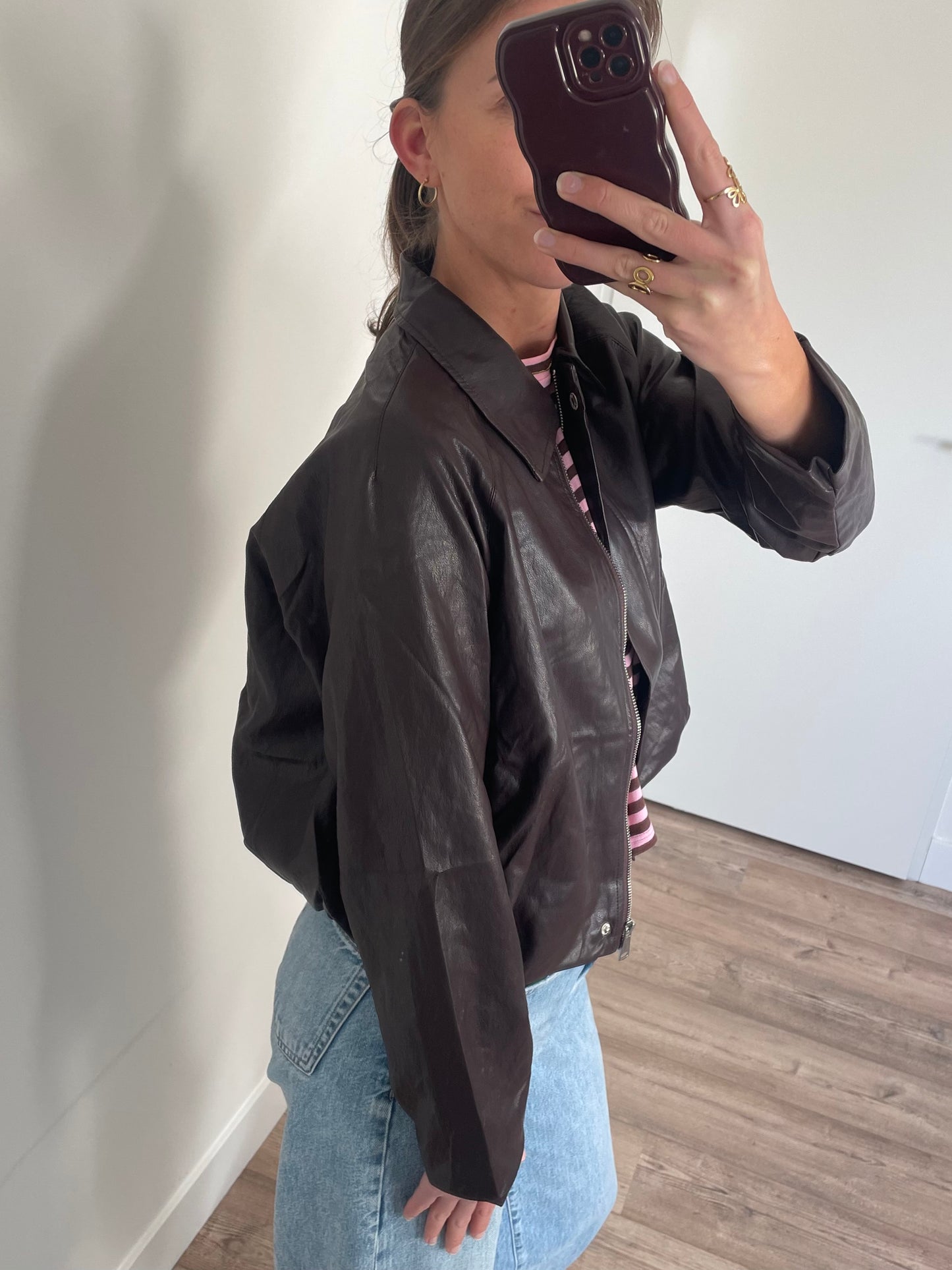 Bruine stoere imitatiejas voor dames - By LIV Fashion