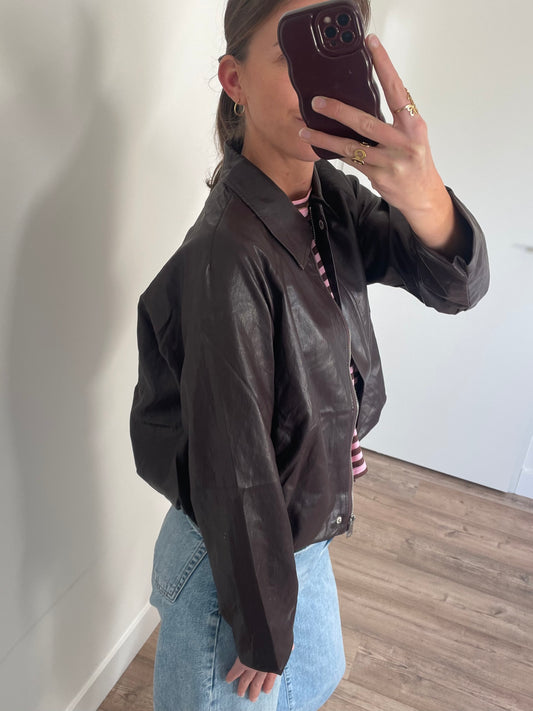 Bruine stoere imitatiejas voor dames - By LIV Fashion