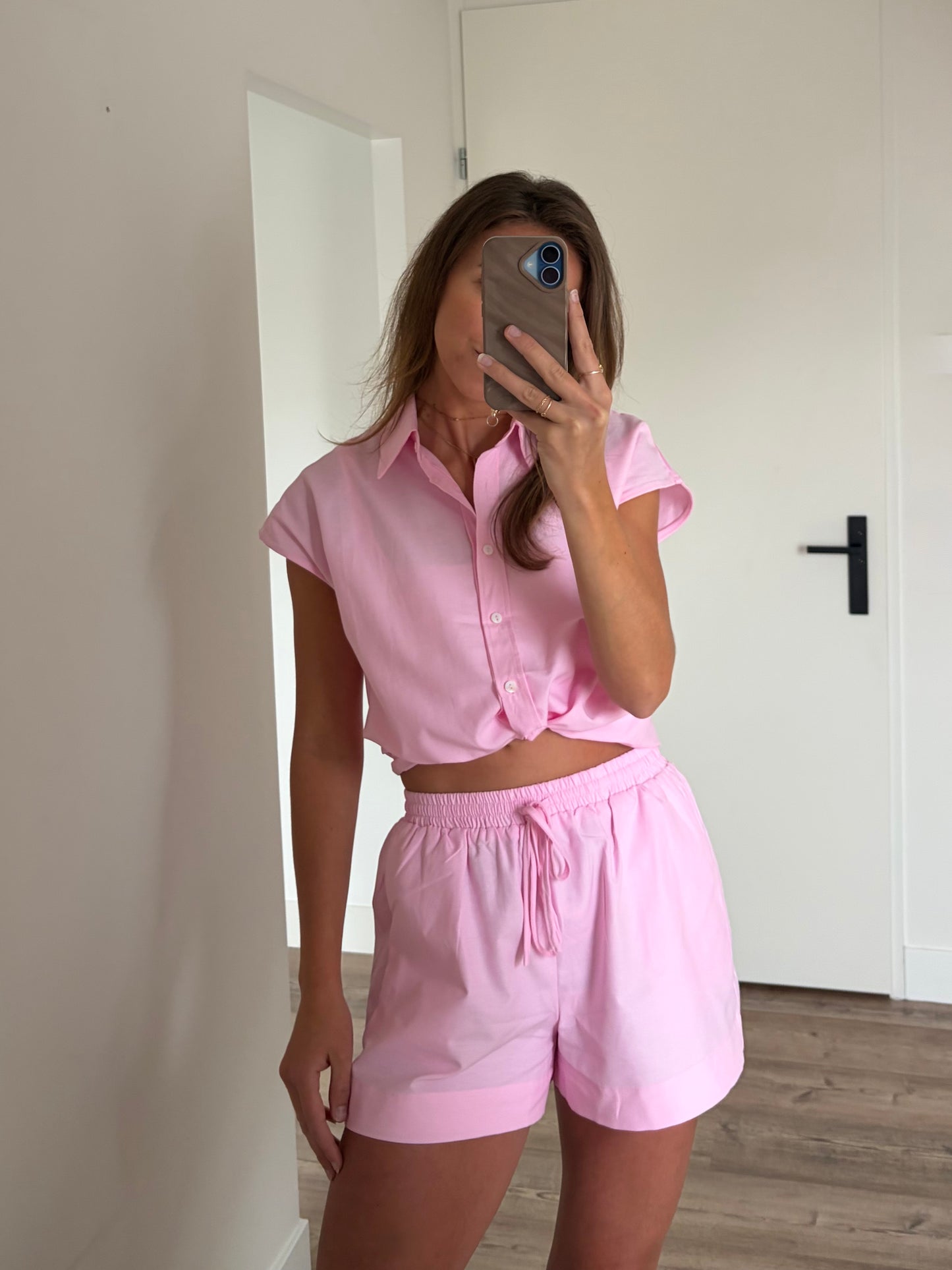casual zomer outfit dames roze co ord set