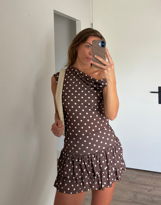 Co-ord set polka dot bruin met crème 