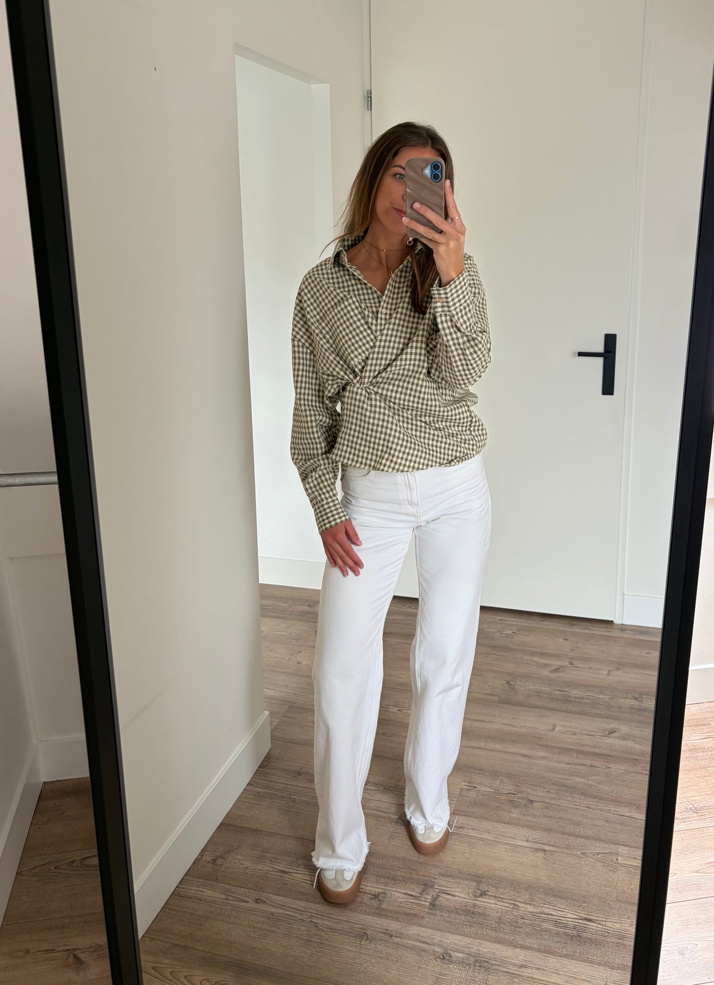 geruite katoenen blouse dames oversized fit