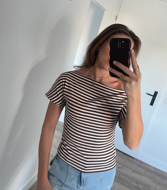 Gestreepte top met korte mouwen en strepen - outfit - By LIV Fashion