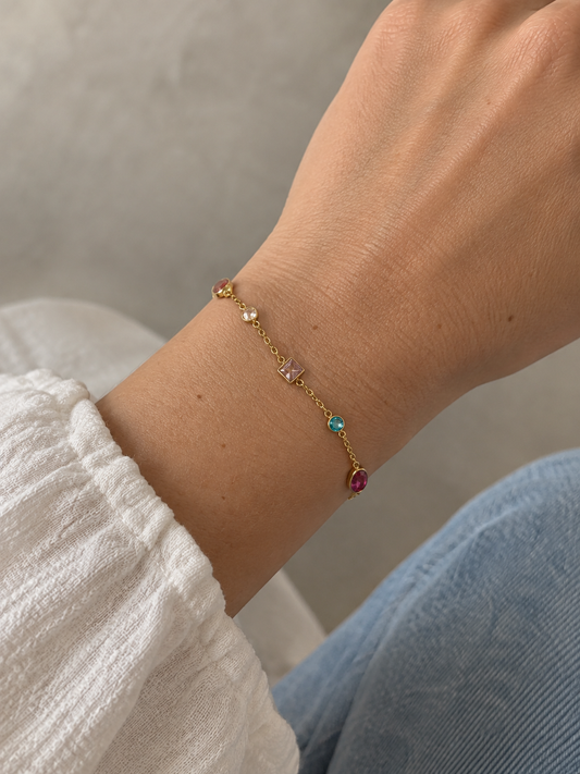 gouden armband met gekleurde steentjes dames