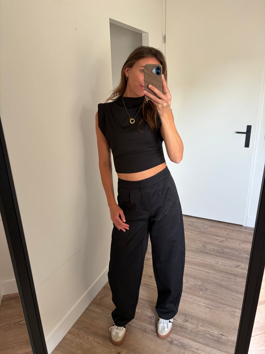 high waist barrel broek zwart dames