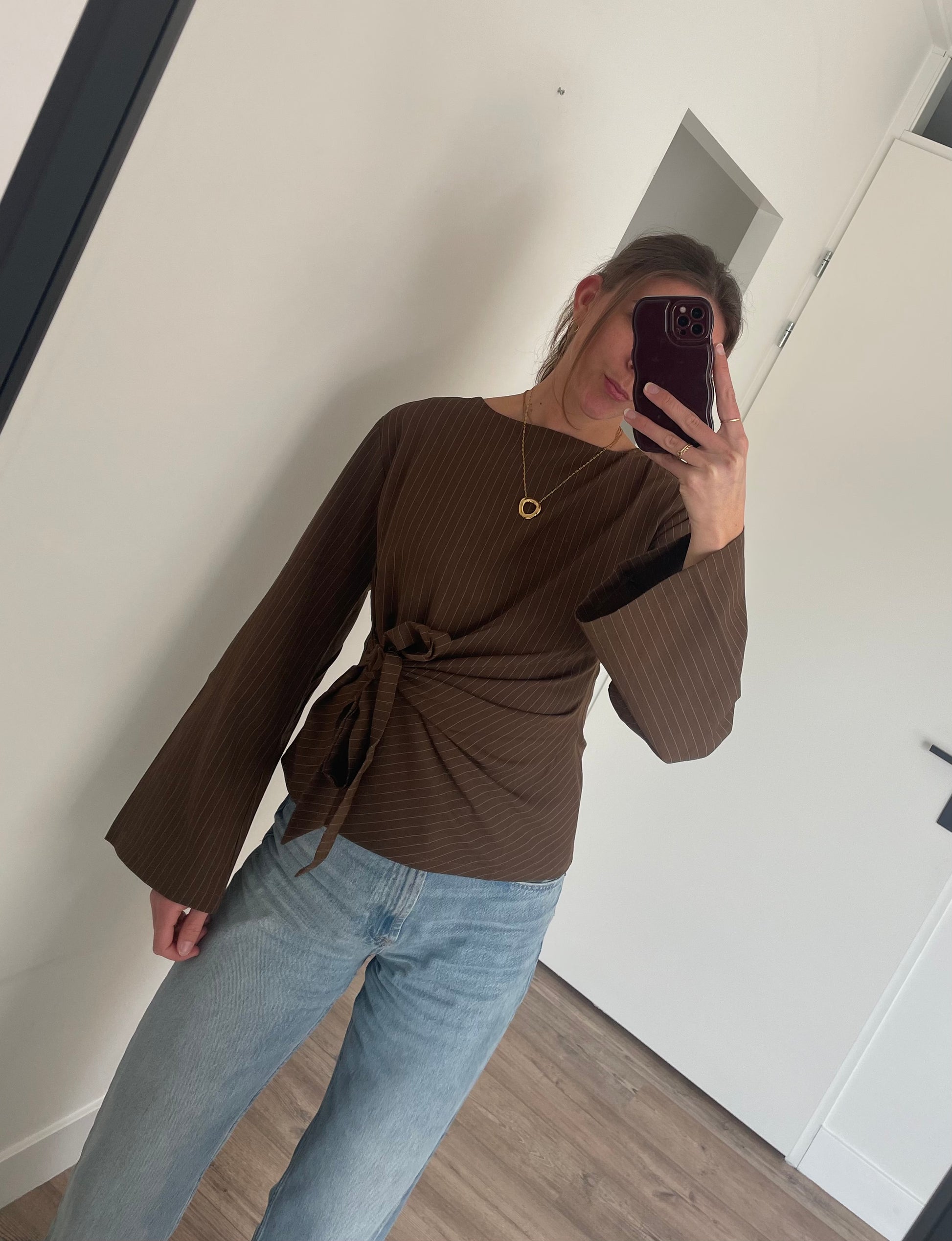 Hippe dames kleding, longsleeve top met uitlopende mouwen en krijtstreep - EIGHT PARIS 