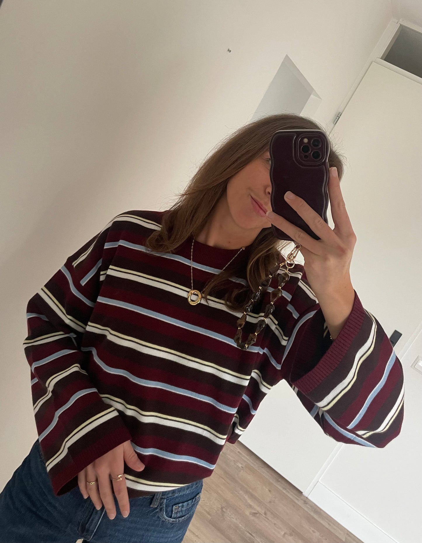 Striped dunne trui met uitlopende lange mouwen