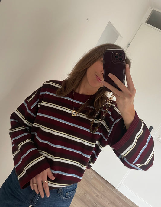 Striped dunne trui met uitlopende lange mouwen