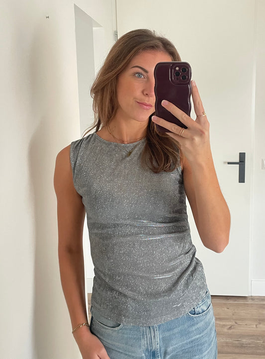 mouwloze zilveren glitter top - EIGHT PARIS