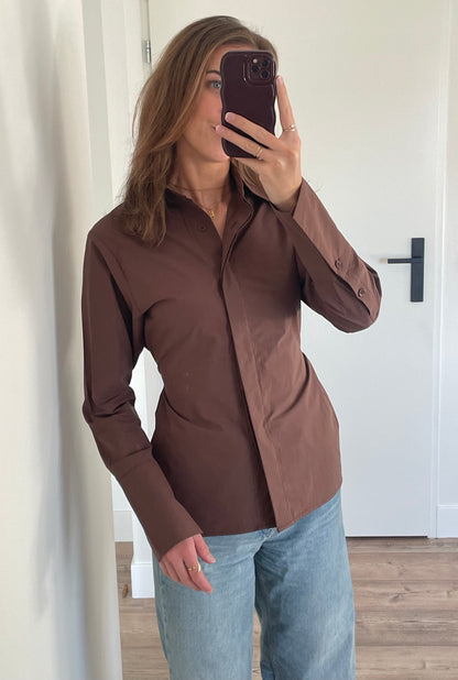 Katoenen blouse met lange mouwen in het bruin - By LIV Fashion - Eight Paris
