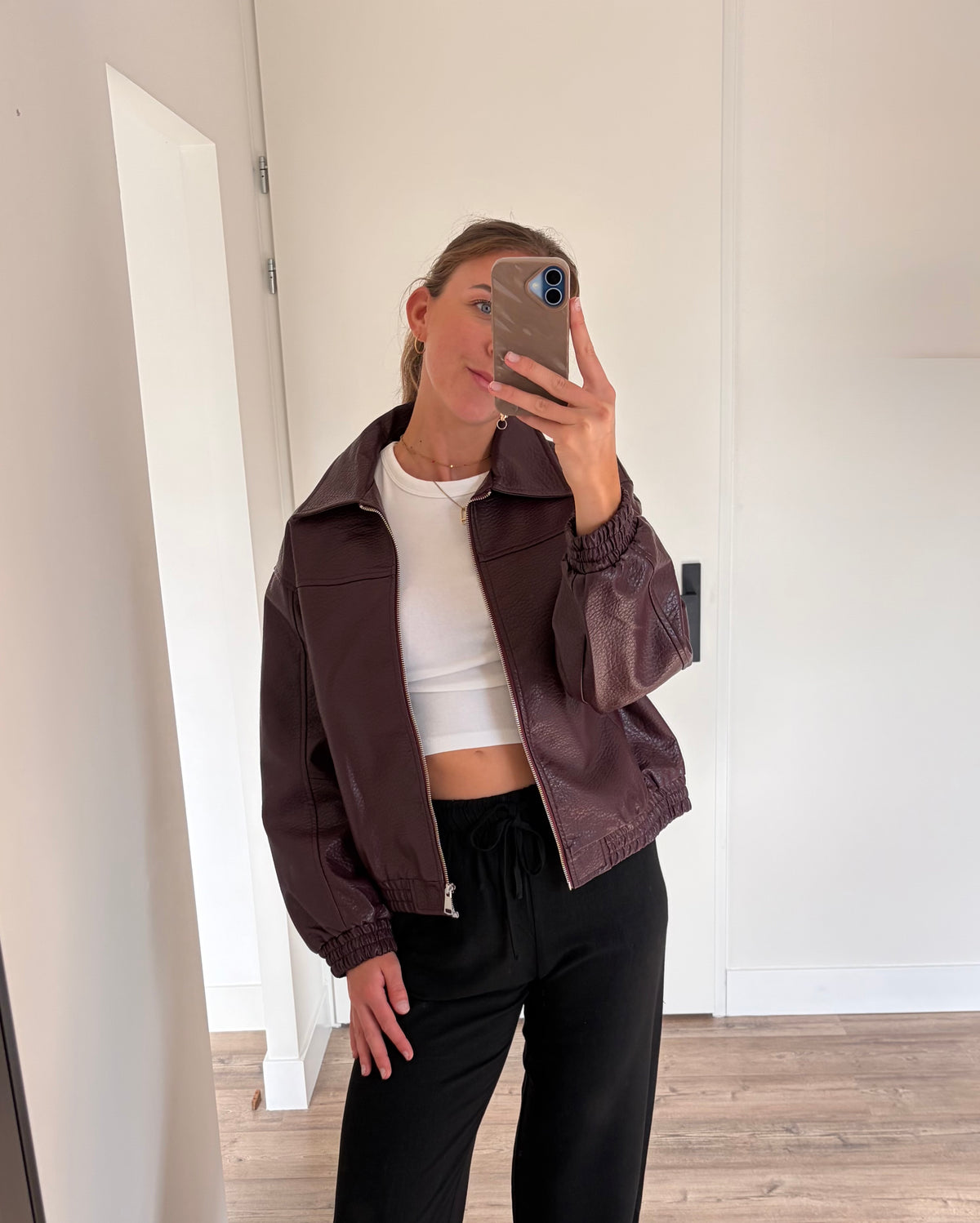 Leren look biker jack in het burgundy voor dames