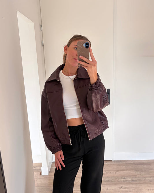 Leren look biker jack in het burgundy voor dames