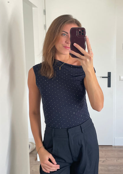 Navy blauwe top voor de feestdagen