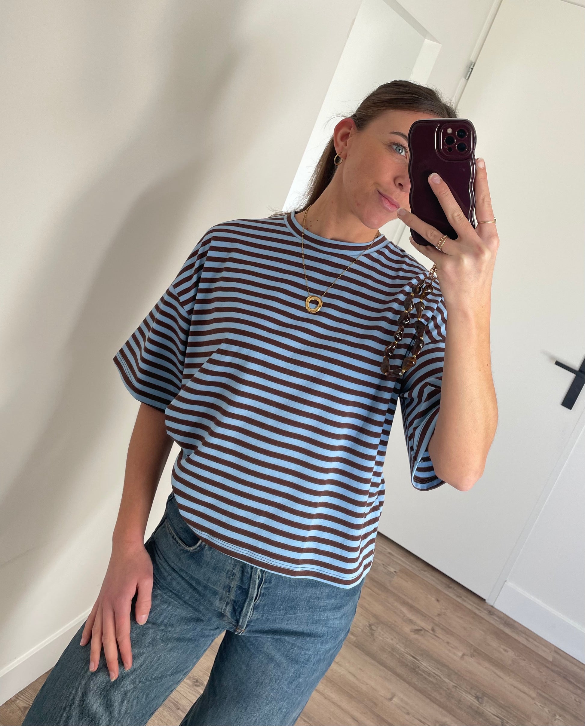 Oversized shirt met strepen in het blauw en bruin - EIGHT PARIS