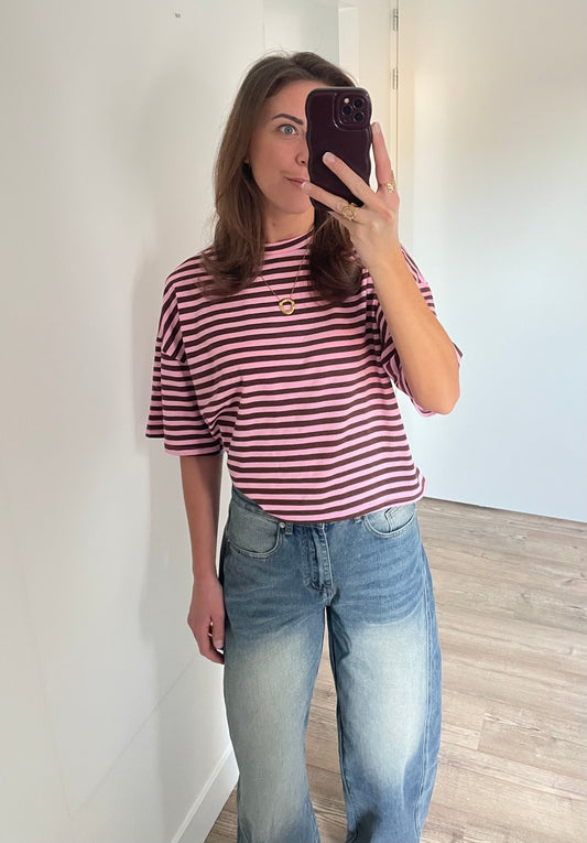 Oversized tee met strepen en korte mouwen - By LIV Fashion