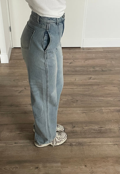 Wide-leg jeans met hoge taille en licht denim