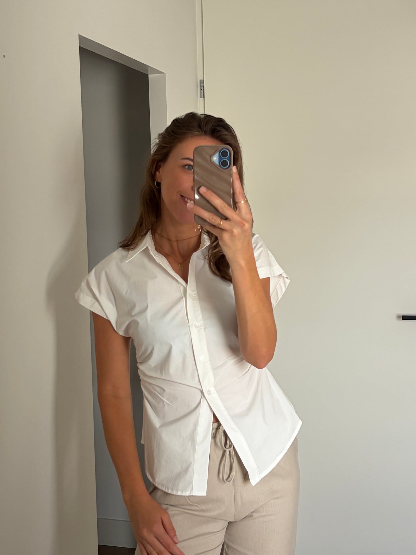 witte mouwloze blouse dames van katoen
