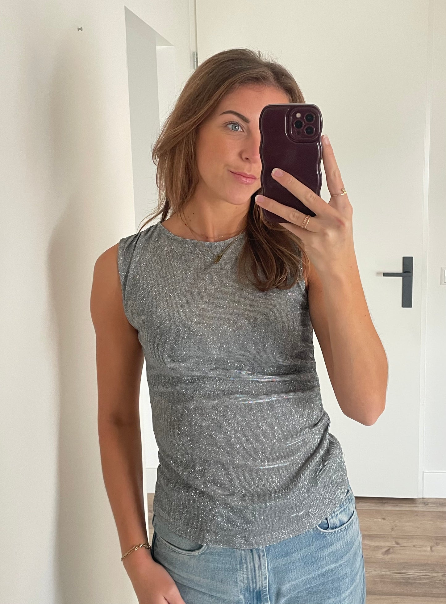 mouwloze zilveren glitter top - EIGHT PARIS