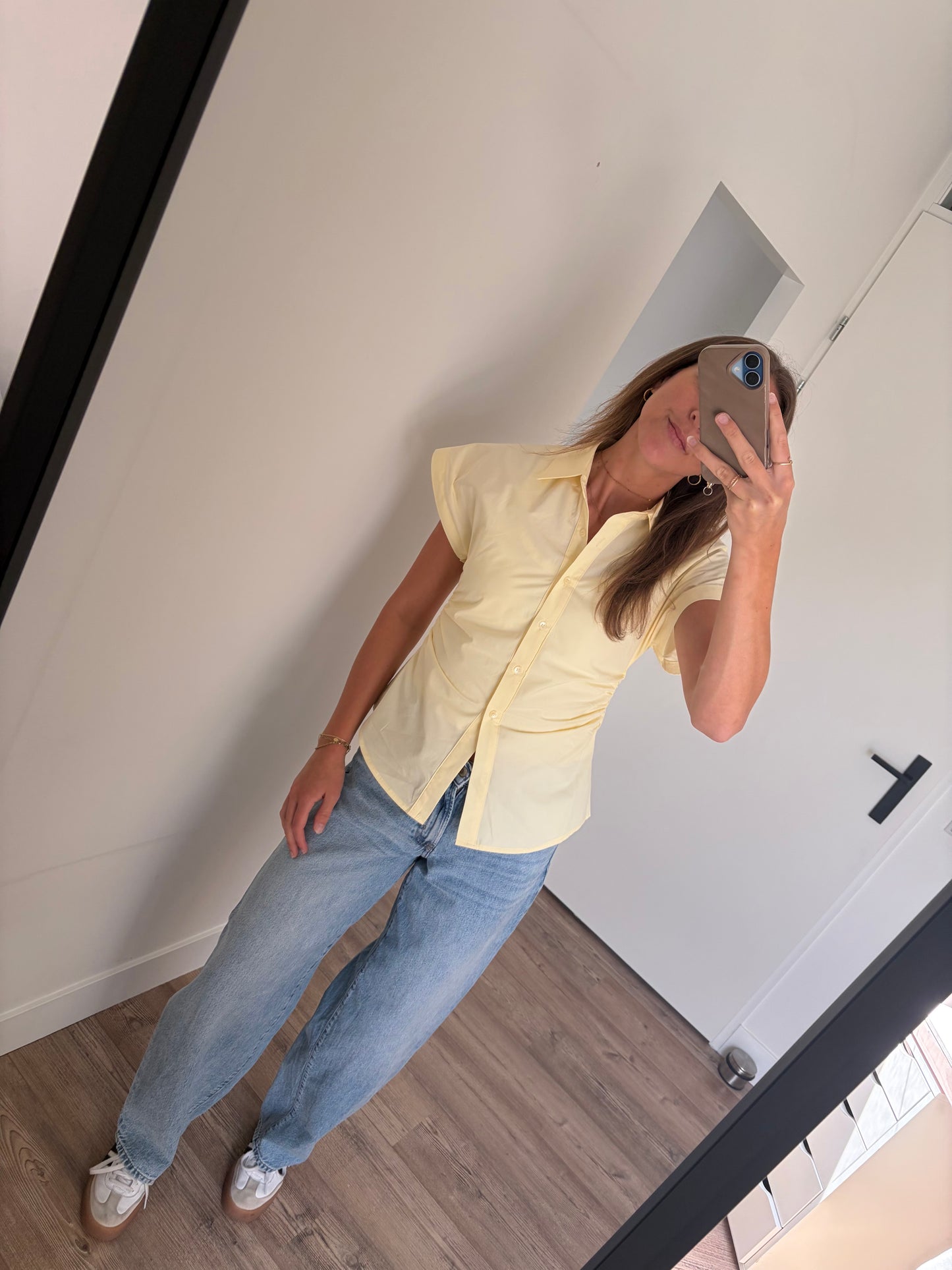 botergele blouse dames zonder mouwen katoen