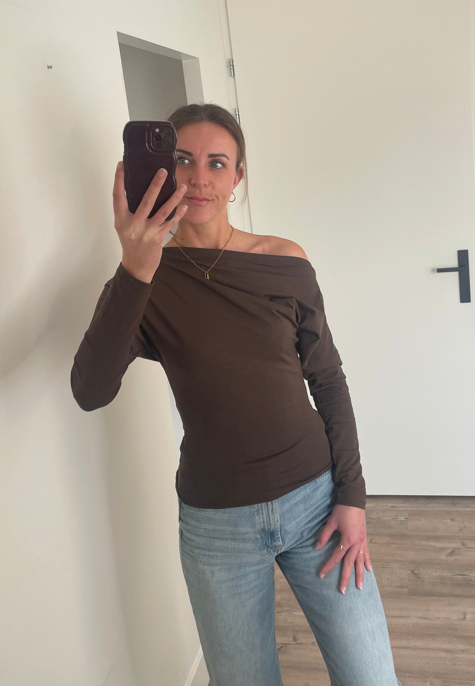 one shoulder top dames bruin 